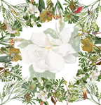 Loma Pure Linen tablecloth with botanical bird print, 220 × 220 cm