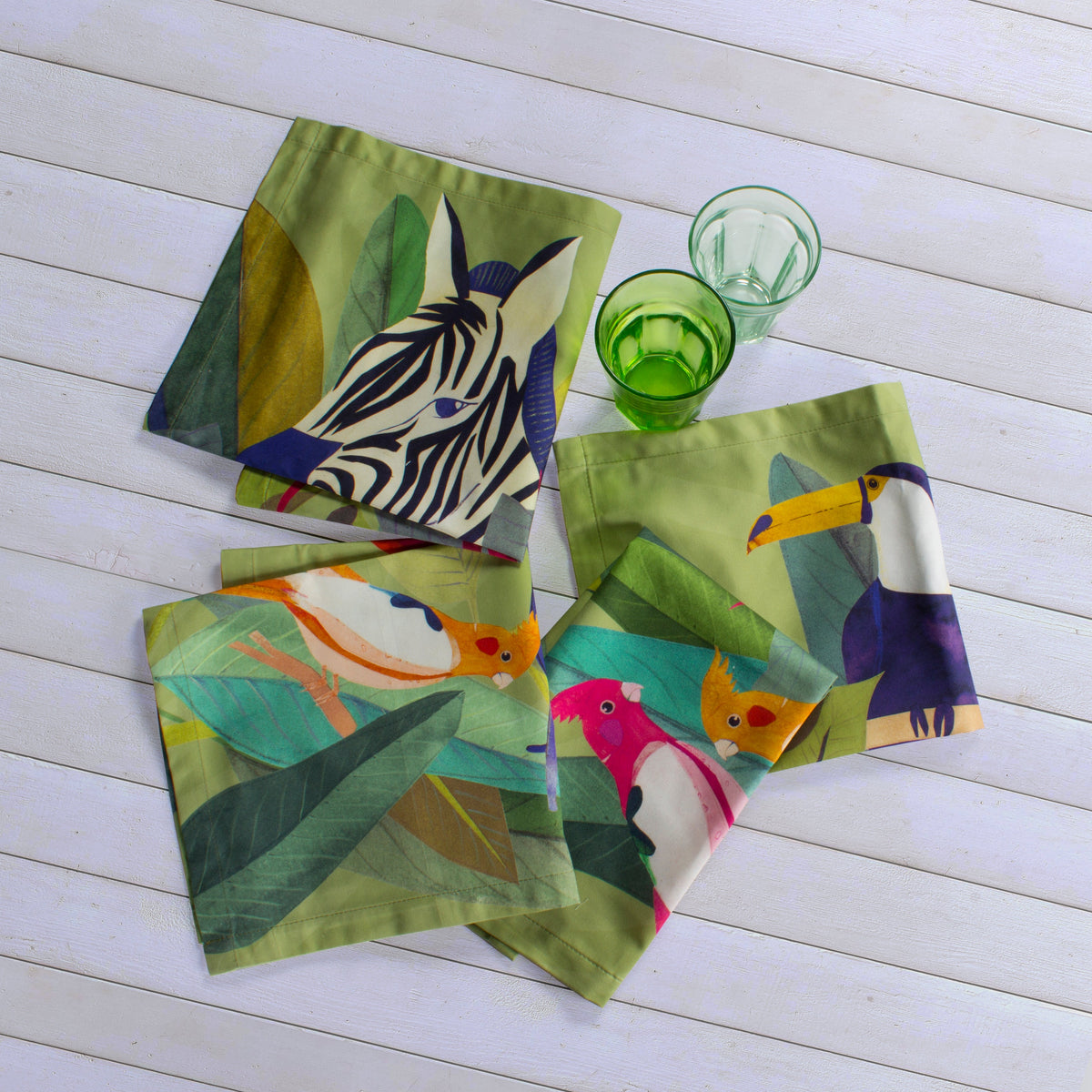 Set de 4 serviettes en satin de coton «Jungle» 100% Made in Italy The Napking