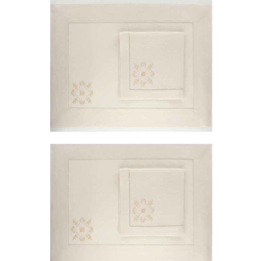 Miss Kenton Set of 2 Placemats and 2 Napkins 100% Linen Ecru