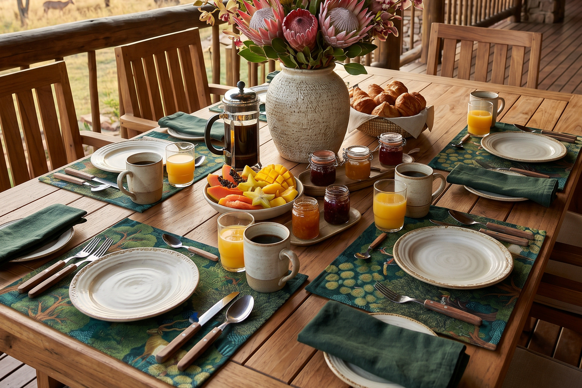 Madikwe set de cuatro lino premium manteles individuales con estampado de fauna