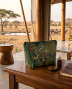 Madikwe velvet trousse with wildlife-inspired print