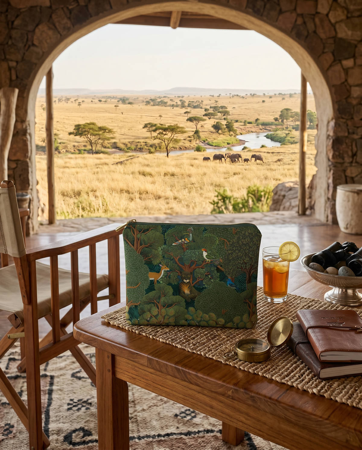 Madikwe velvet pochette with wildlife-inspired print