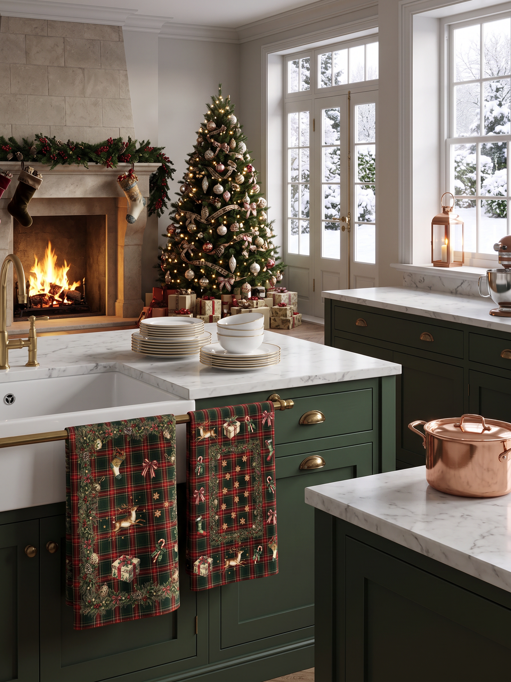 Merry Moments Premium Linen kitchen towel with festive print, Kitchen Towel Var. 2
