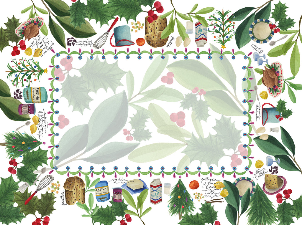Menù di Natale Cotton Satin mantel con ilustrado Italian Christmas menu print, 160 × 220 cm