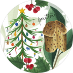 Menù di Natale round hardboard and cork placemats with illustrated Christmas menu print