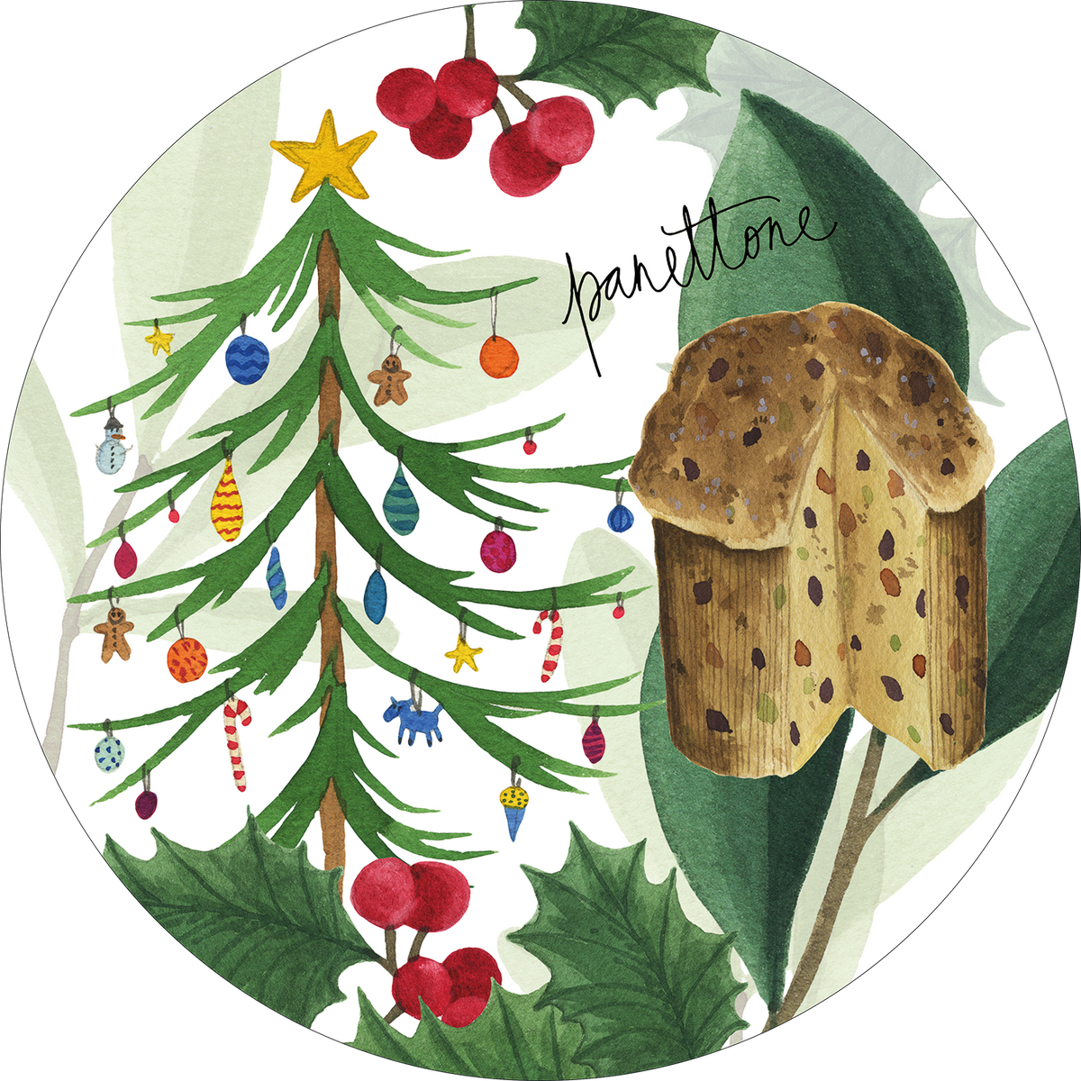 Menù di Natale round hardboard and cork manteles individuales con ilustrado Christmas menu print