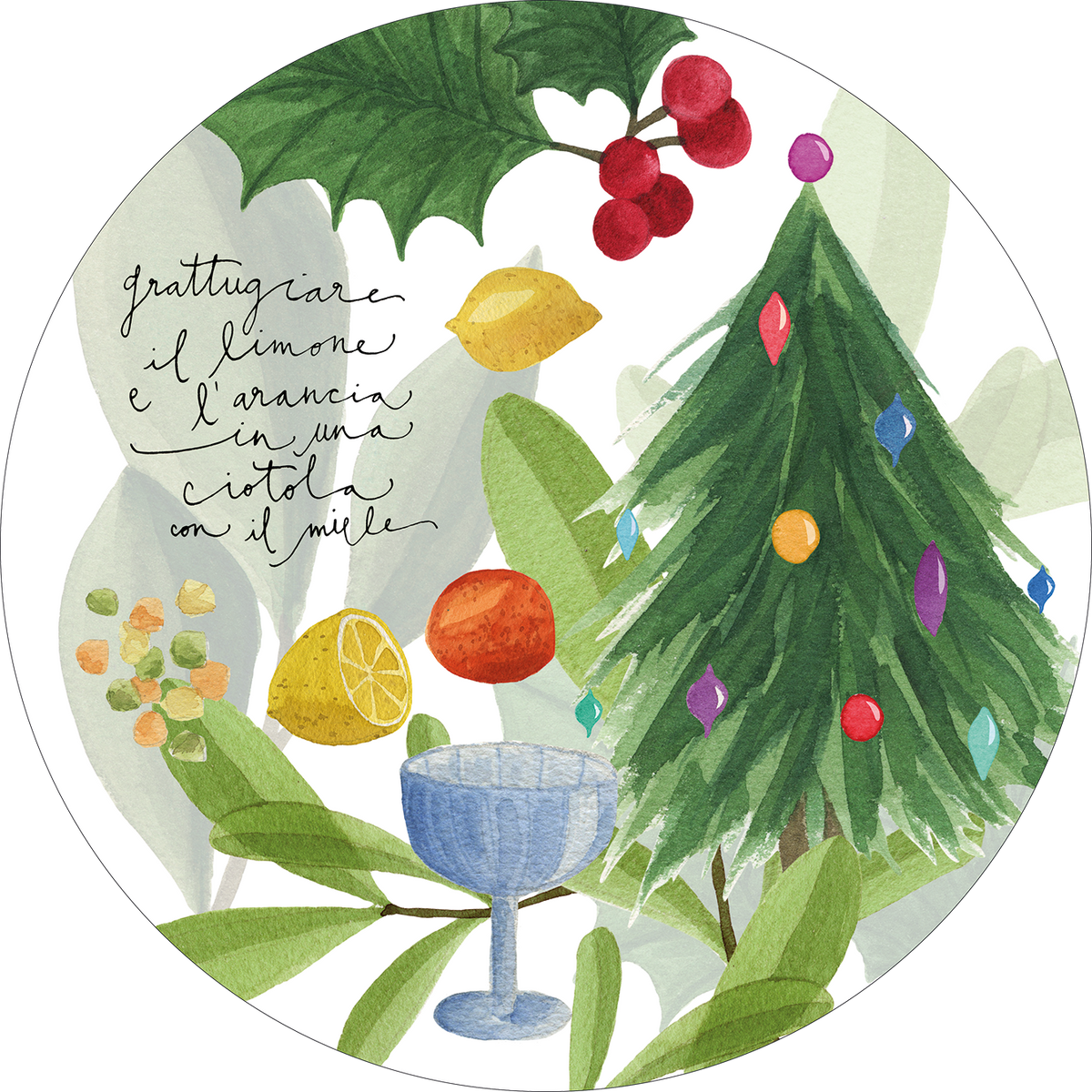 Menù di Natale round hardboard and cork manteles individuales con ilustrado Christmas menu print, vista 2