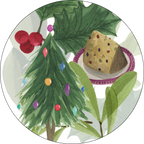 Menù di Natale wood and cork coasters with illustrated Christmas menu print, view 2