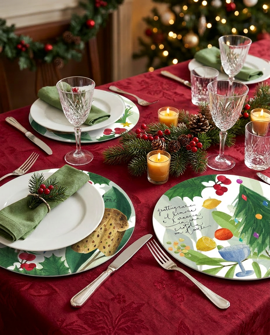 Menù di Natale Round Hardboard and Cork Placemats | Set of 2