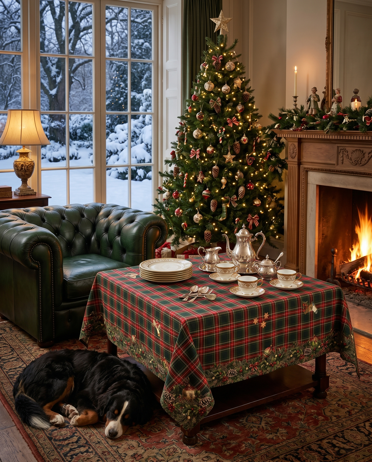 Merry Moments Premium Linen tablecloth with festive print, 180 × 180 cm