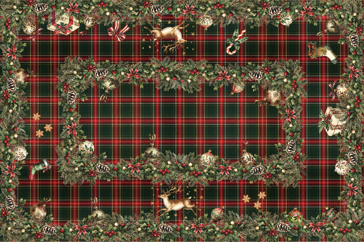 Merry Moments Premium Linen tablecloth with festive print, 110 × 110 cm