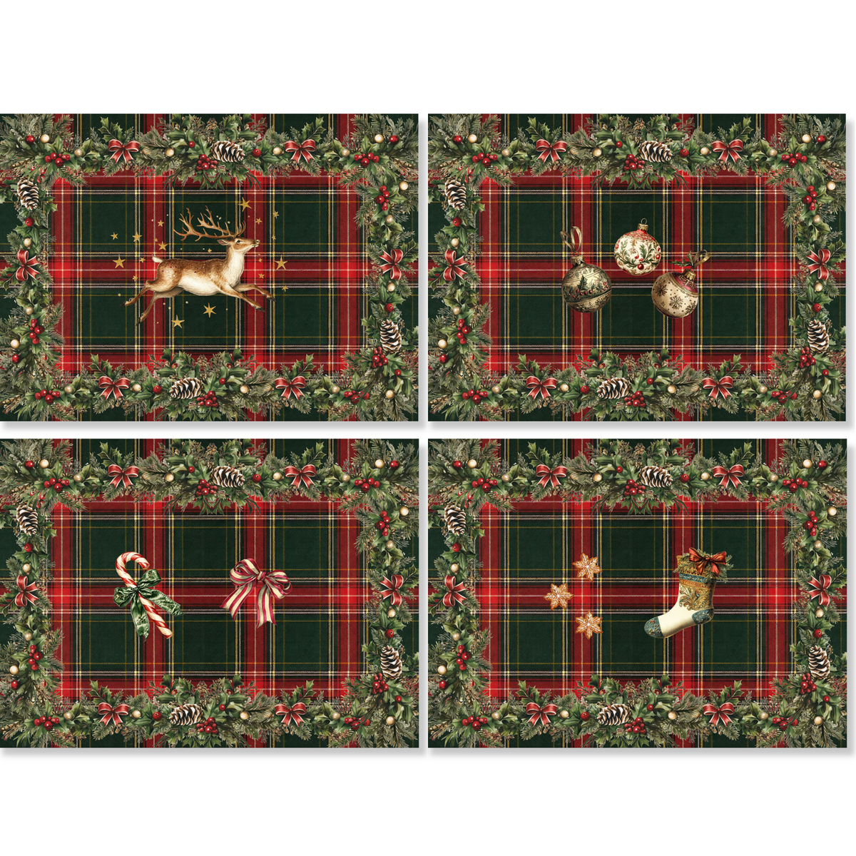 Merry Moments set de cuatro lino premium manteles individuales con estampado festivo, vista 2