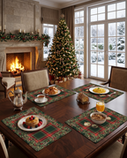 Merry Moments set of four Premium Linen placemats with festive print, view 3