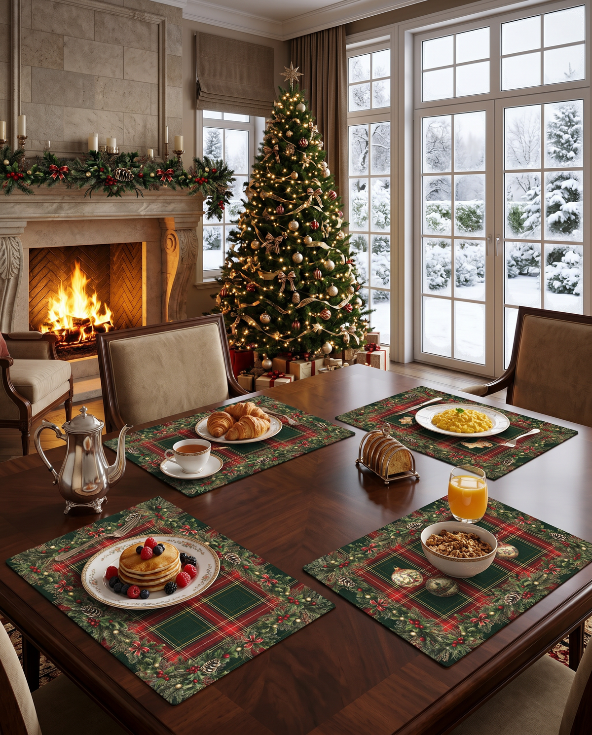 Merry Moments set de cuatro lino premium manteles individuales con estampado festivo, vista 3