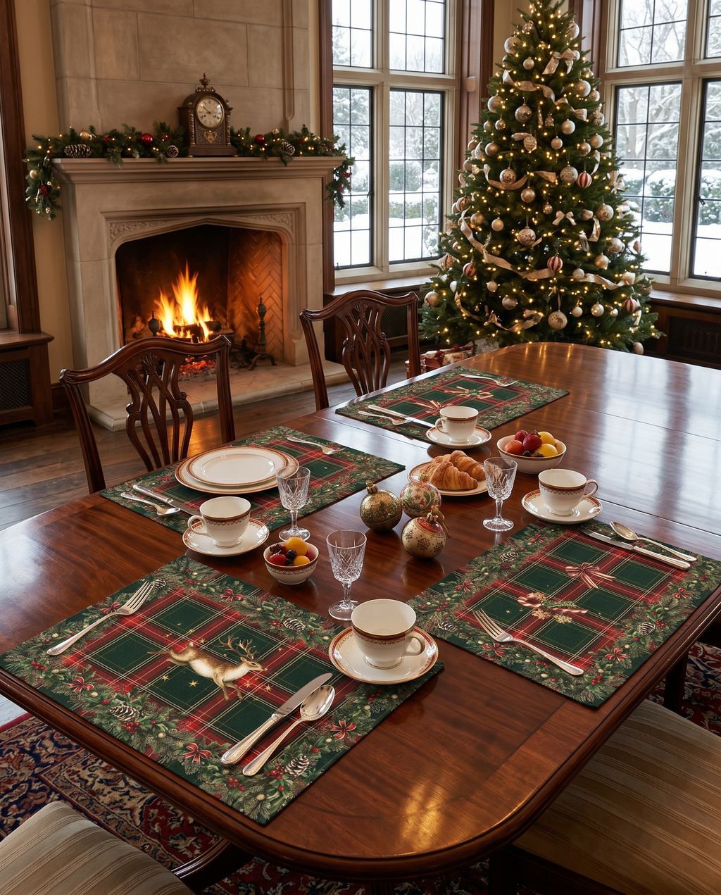 Merry Moments set of four Premium Linen placemats with festive print
