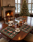 Merry Moments set of four Premium Linen placemats with festive print