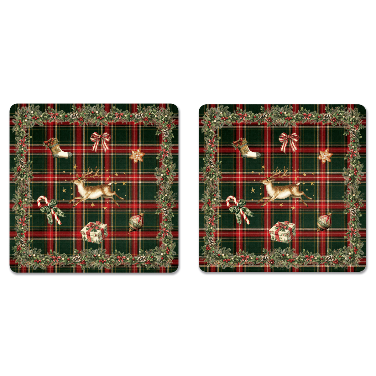 Merry Moments set of 2 coasters in birch veneer