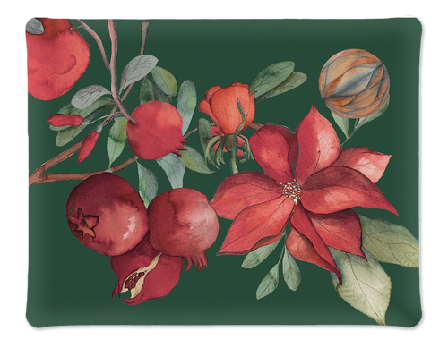 Grenade verde acrylic tray con printed linen and pomegranate design, 37 × 28