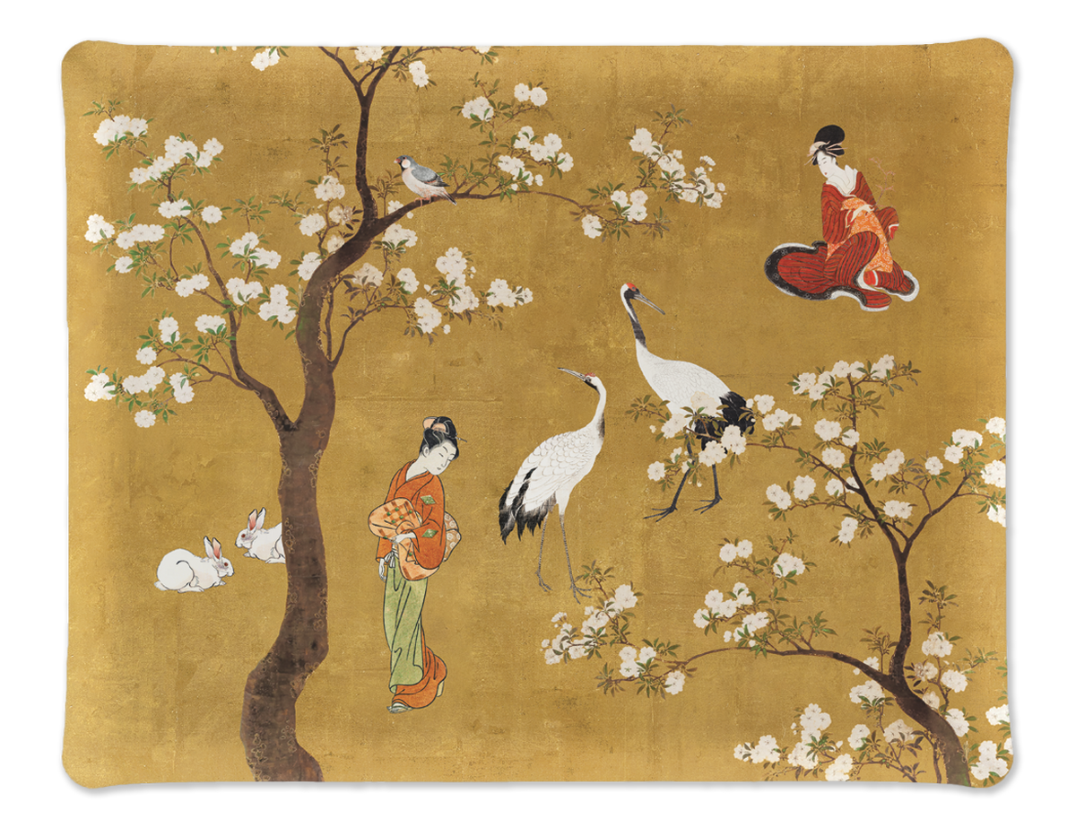 Ukiyo acrylic tray with digitally printed linen, 37 × 28