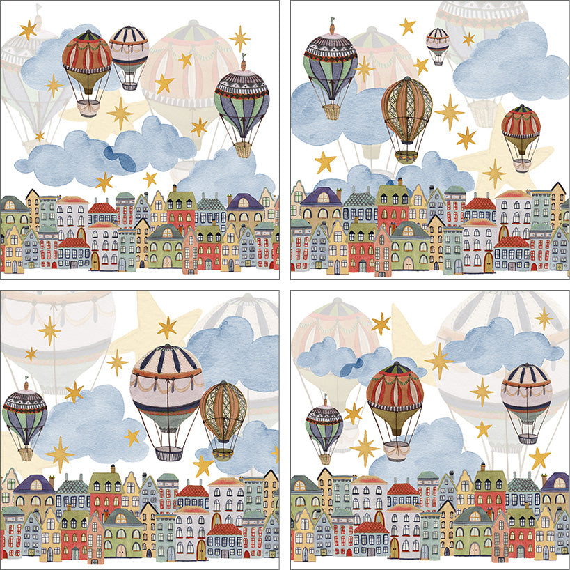 Set aus 4 Servietten aus Baumwollsatin Mongolfiere 100% Made in Italy The Napking