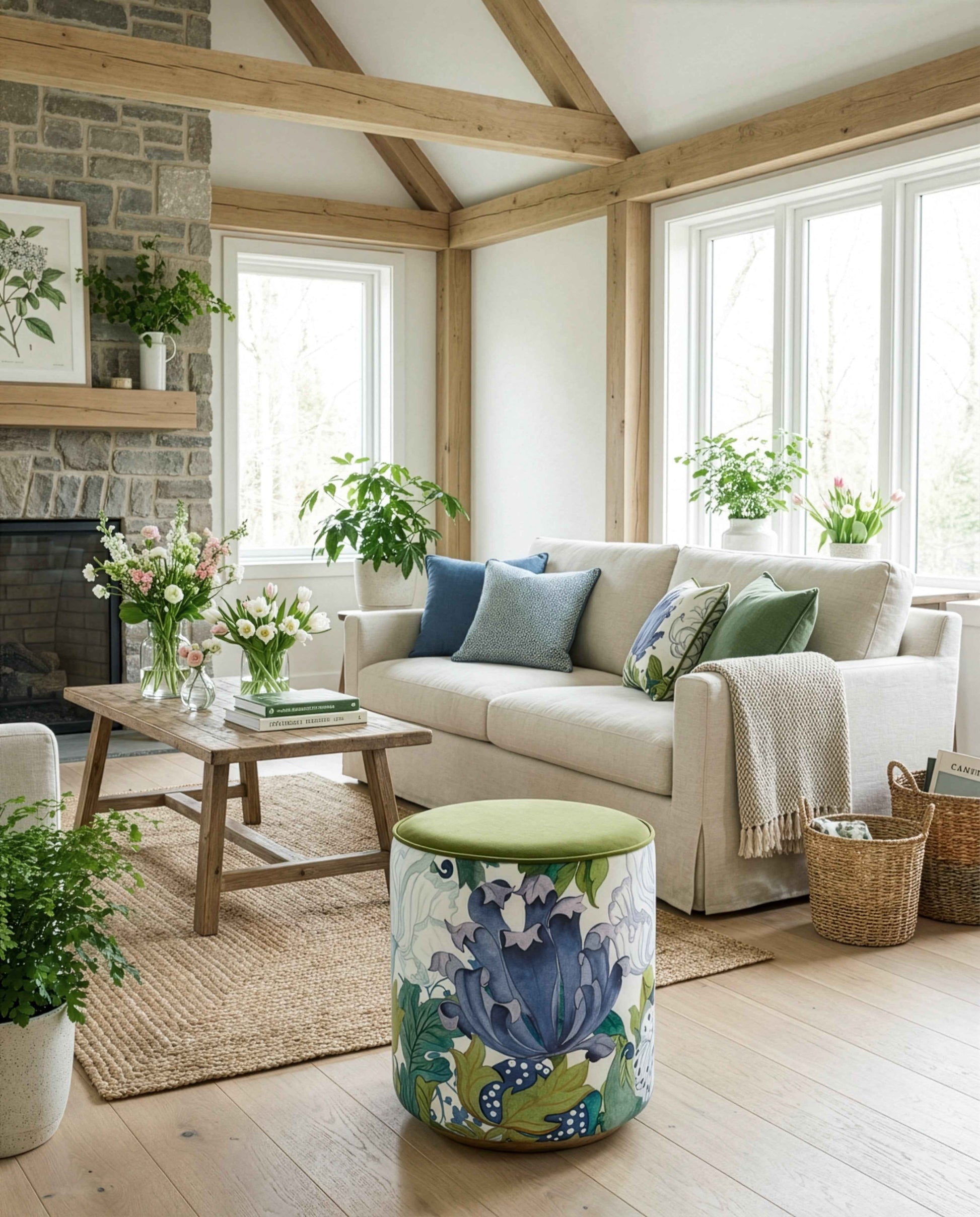 Morris Chesterfield Pouf in Green Velvet - Ø 48 x H 30 cm