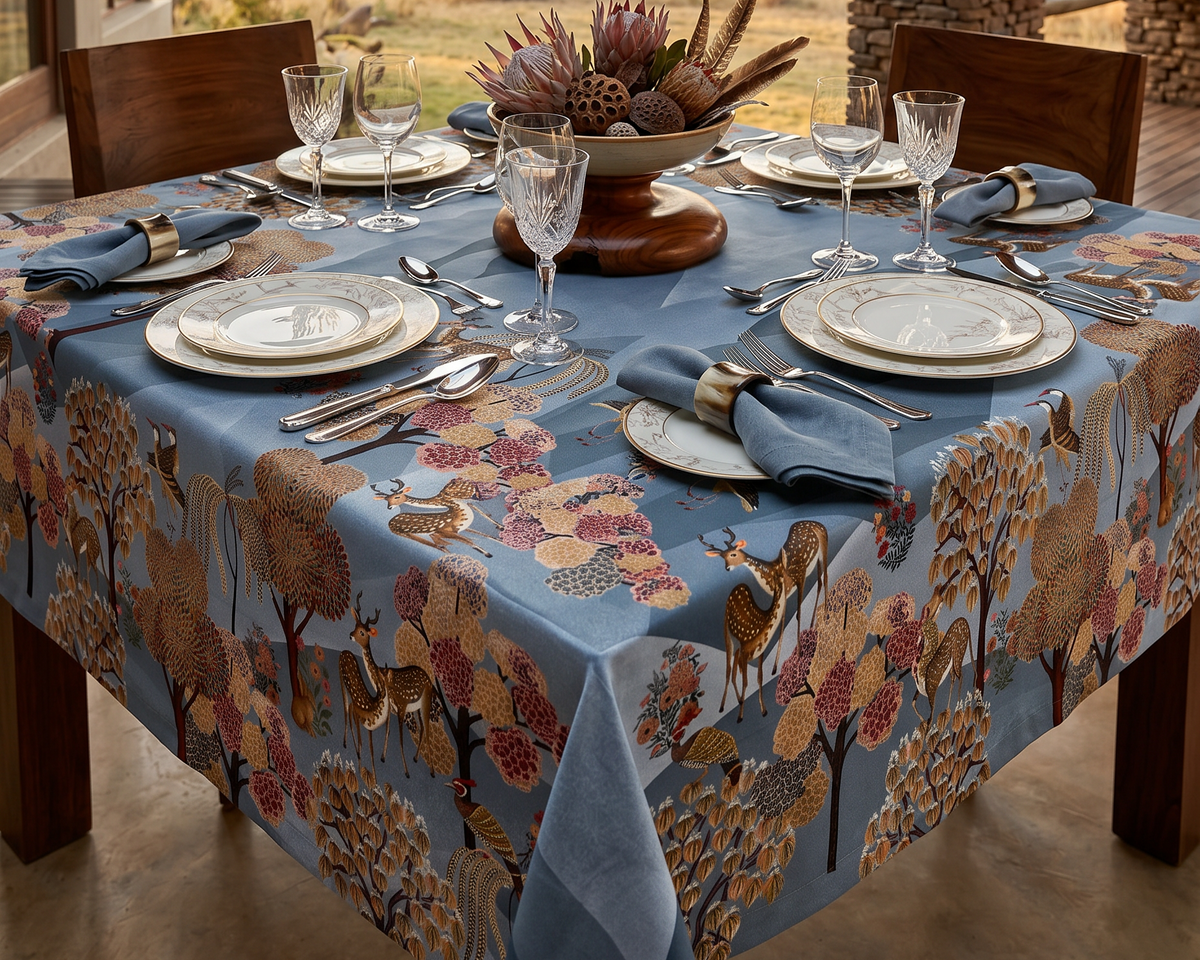 Motswiri lino premium mantel con estampado orgánico, 180 × 180 cm