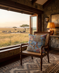 Motswiri decorative velvet cushion with nature-inspired print