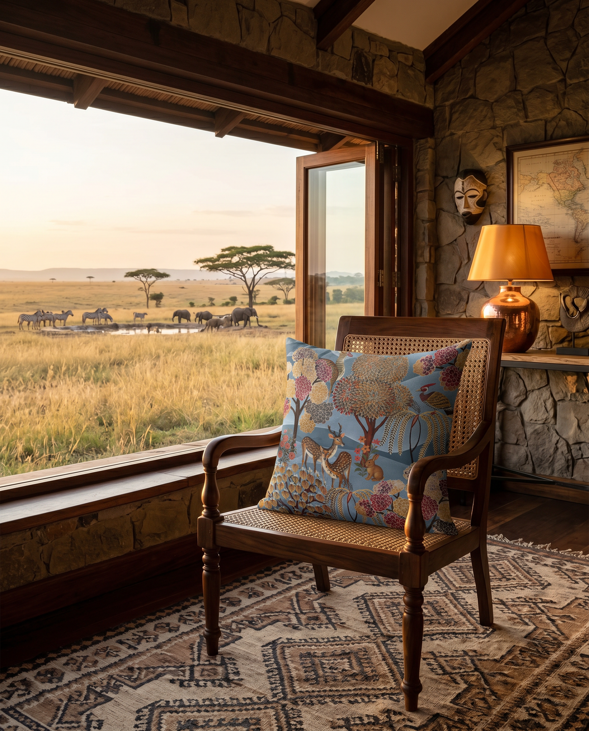 Motswiri decorative velours cushion avec nature-inspired imprimé