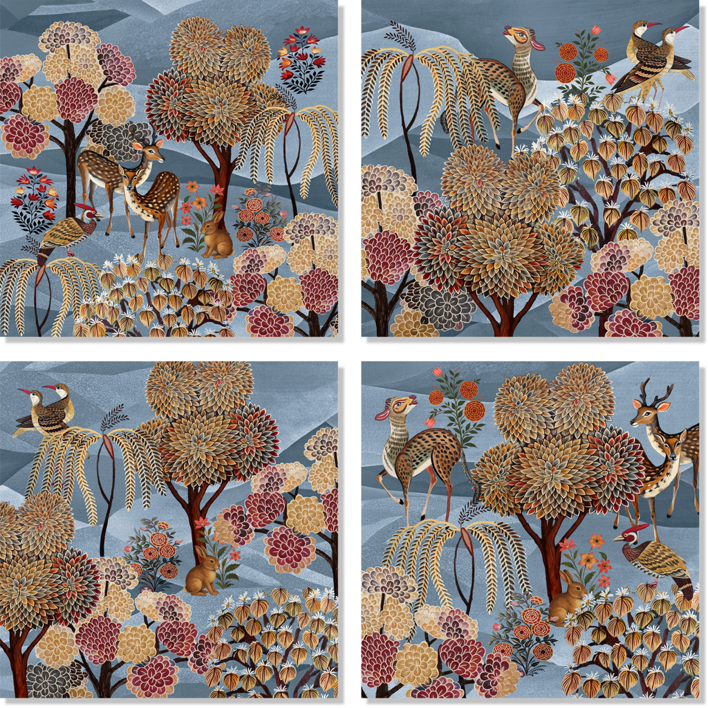 Motswiri set of four Premium Linen napkins with organic print, view 2
