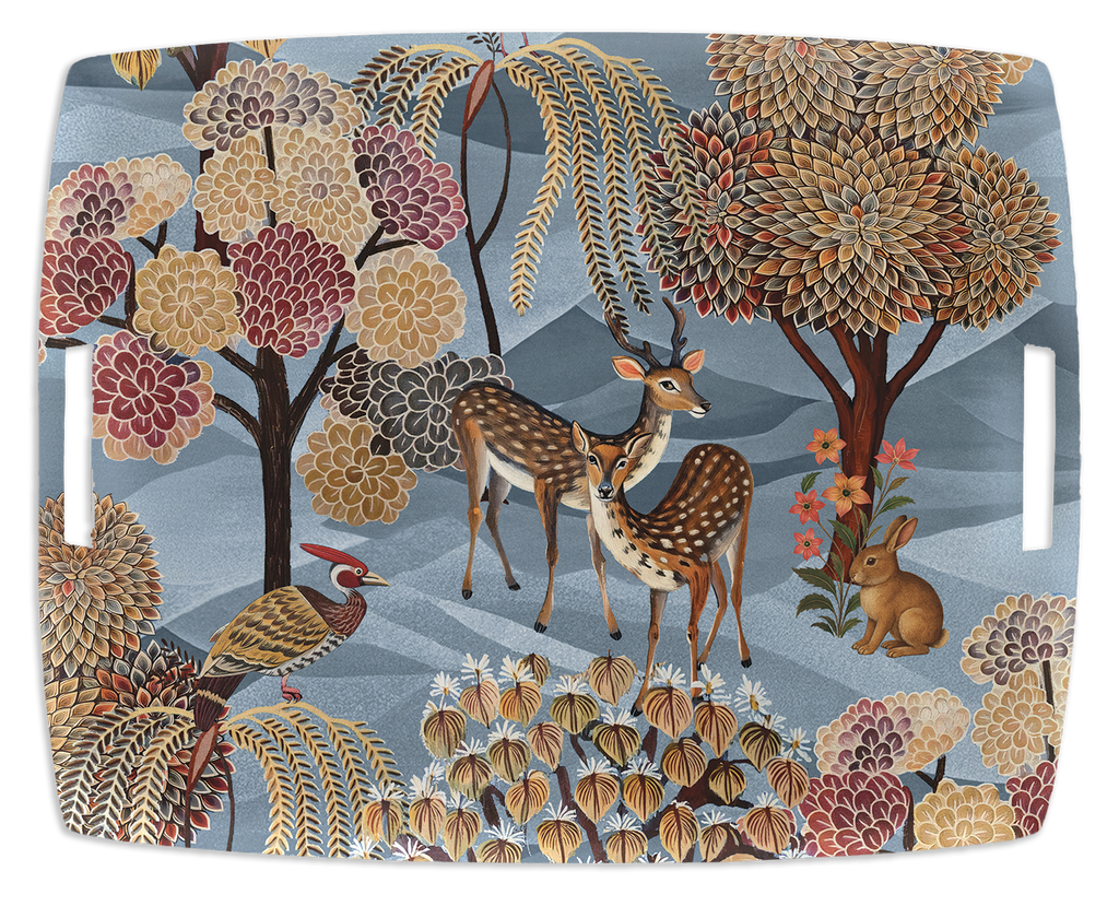 Motswiri acrylic tray with digitally printed linen, 54 × 43 cm