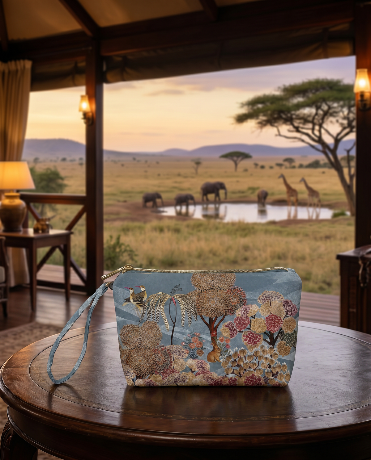 Motswiri velvet pochette with nature-inspired print