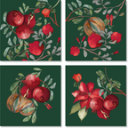 Grenade Green set of four Cotton Satin napkins with pomegranate and poinsettia print, view 2