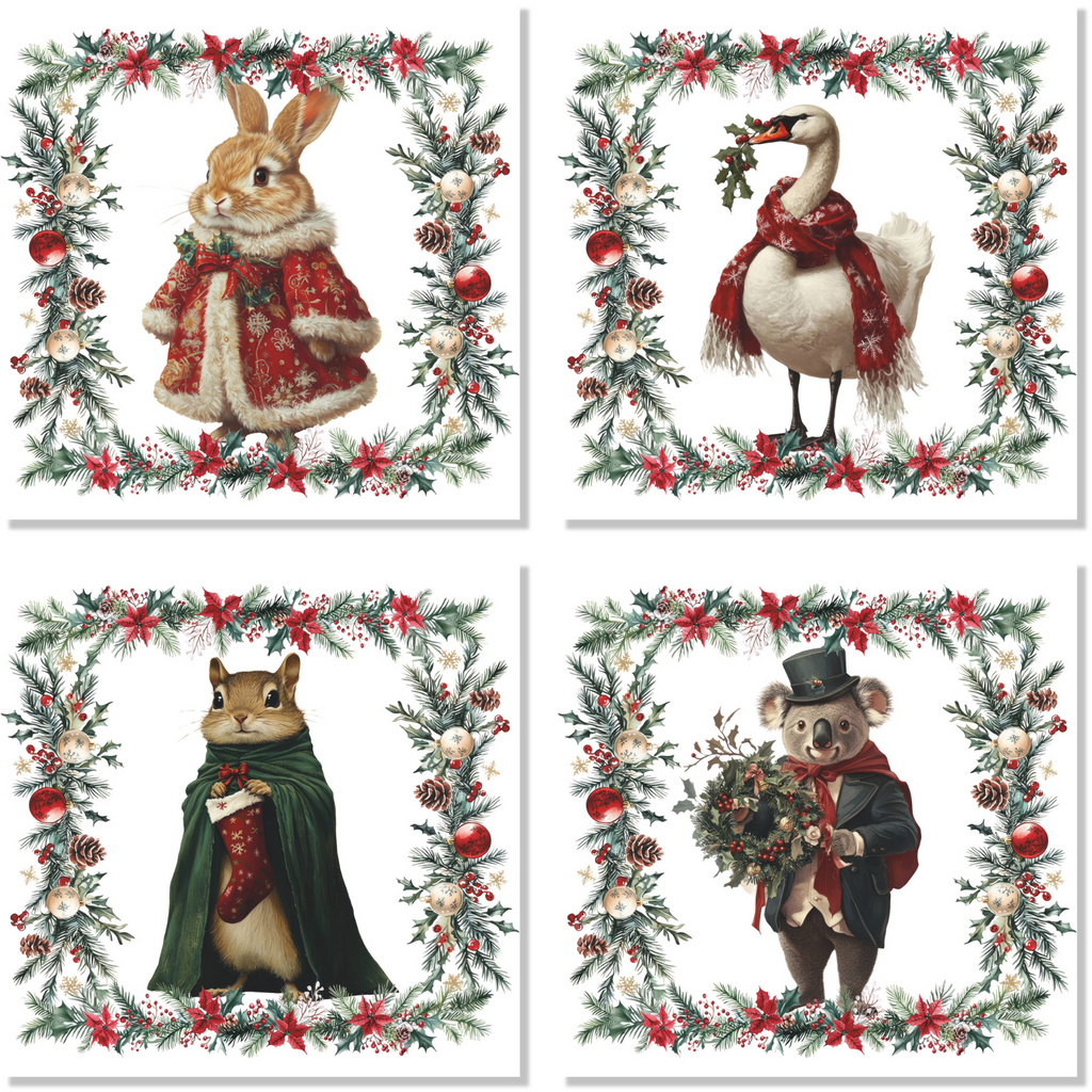 Set Of 4 Napkins «Xmas Village» 100% Made in Italy - The Napking