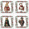 Xmas Village set of four Pure Linen napkins with Christmas village print