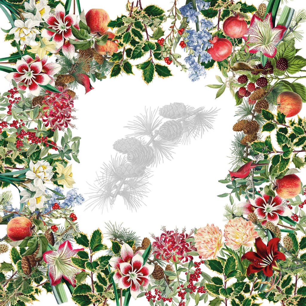 Natalia Pure Linen tablecloth with festive botanical print, 180 × 270 cm
