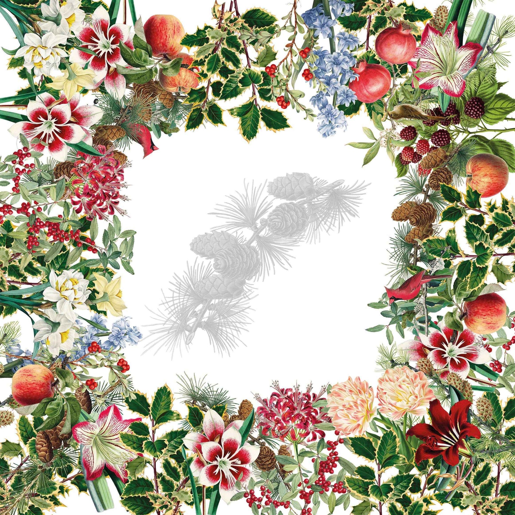Natalia Pure Linen tablecloth with festive botanical print, 180 × 270 cm