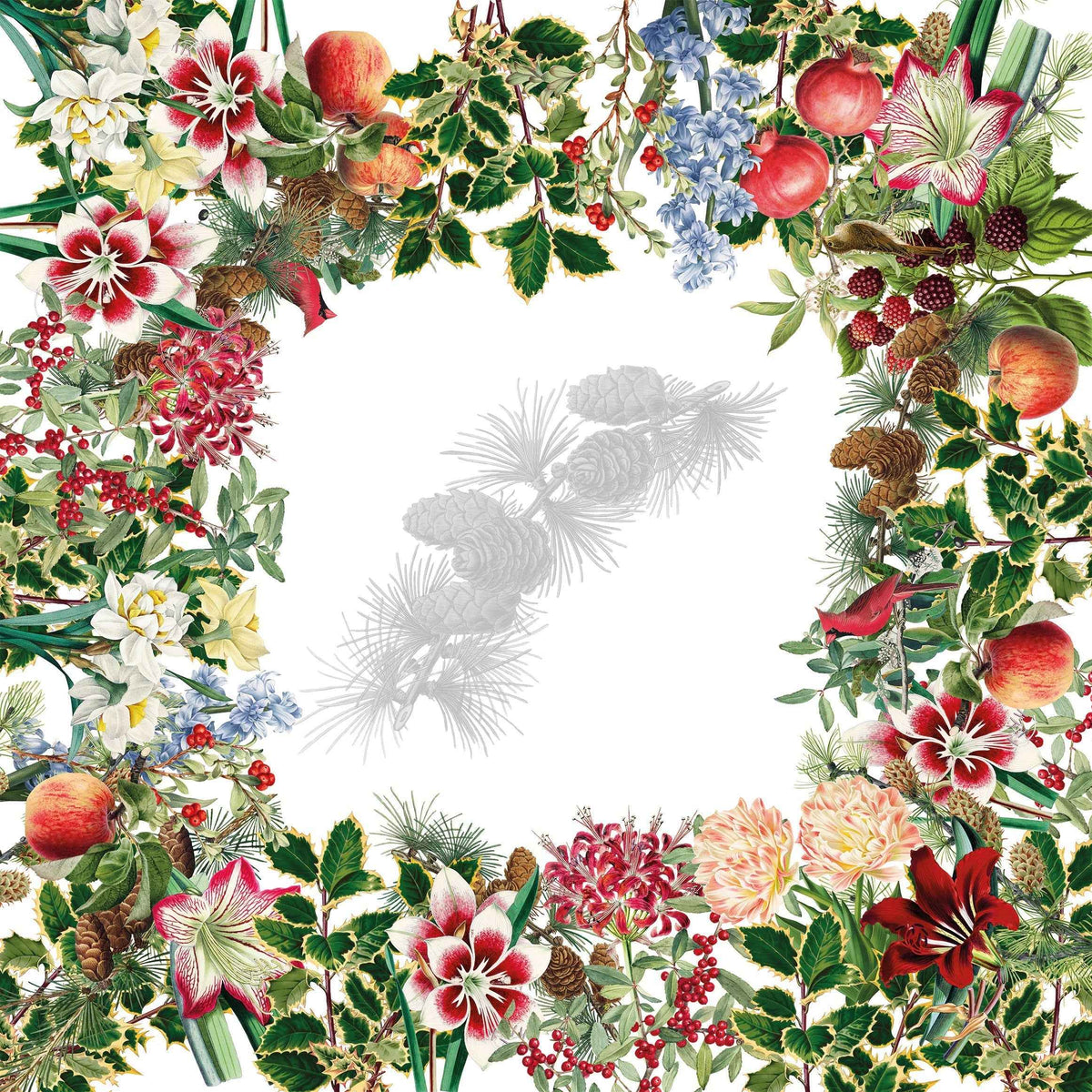 Natalia Pure Linen tablecloth with festive botanical print, 180 × 270 cm
