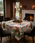 Natalia Pure Linen tablecloth with festive botanical print, 180 × 360 cm