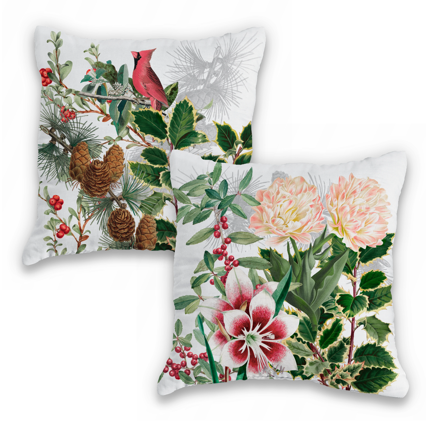 Natalia velvet decorative cushion with festive botanical print
