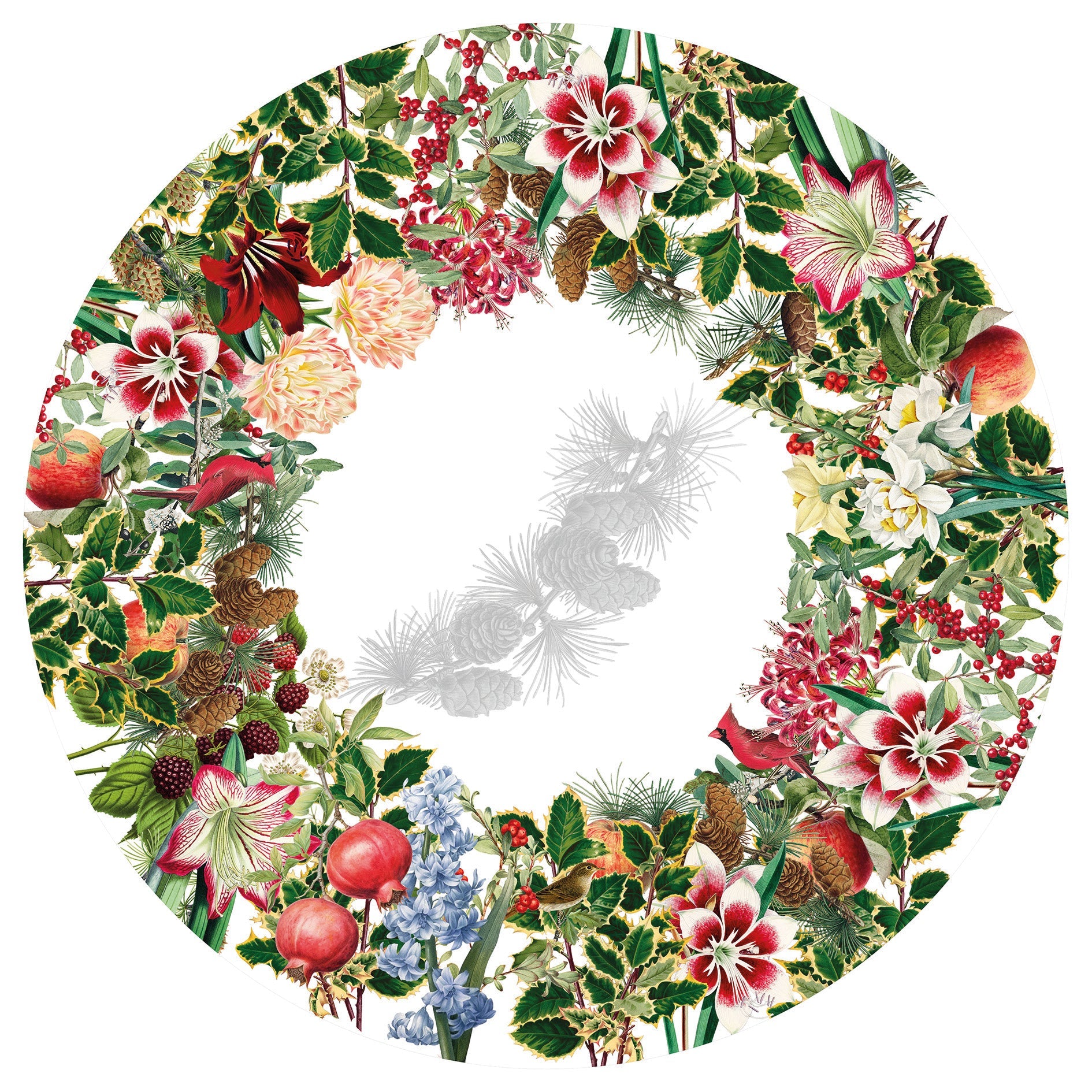Natalia Pure Linen tablecloth with festive botanical print, 210 dm