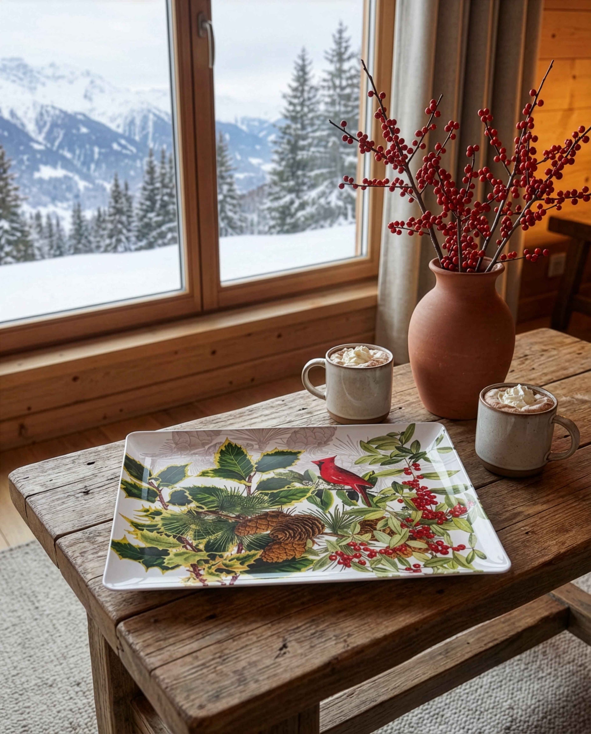 Natalia acrylic tray with digitally printed botanical linen, 37 × 28