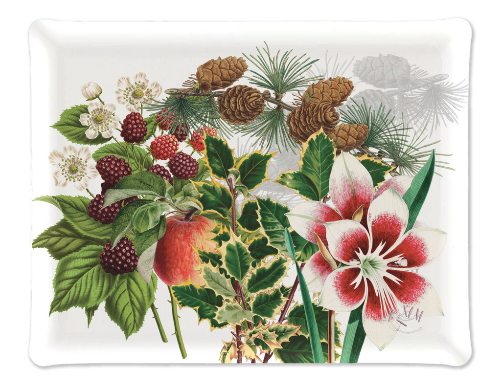 Natalia acrylic tray with digitally printed botanical linen, 46 × 36