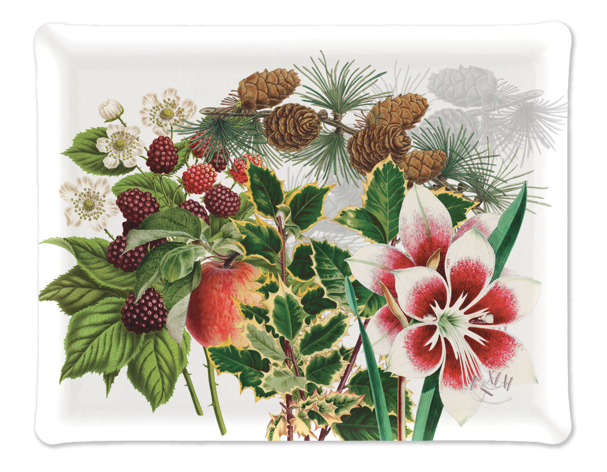 Natalia acrylic tray with digitally printed botanical linen, 46 × 36