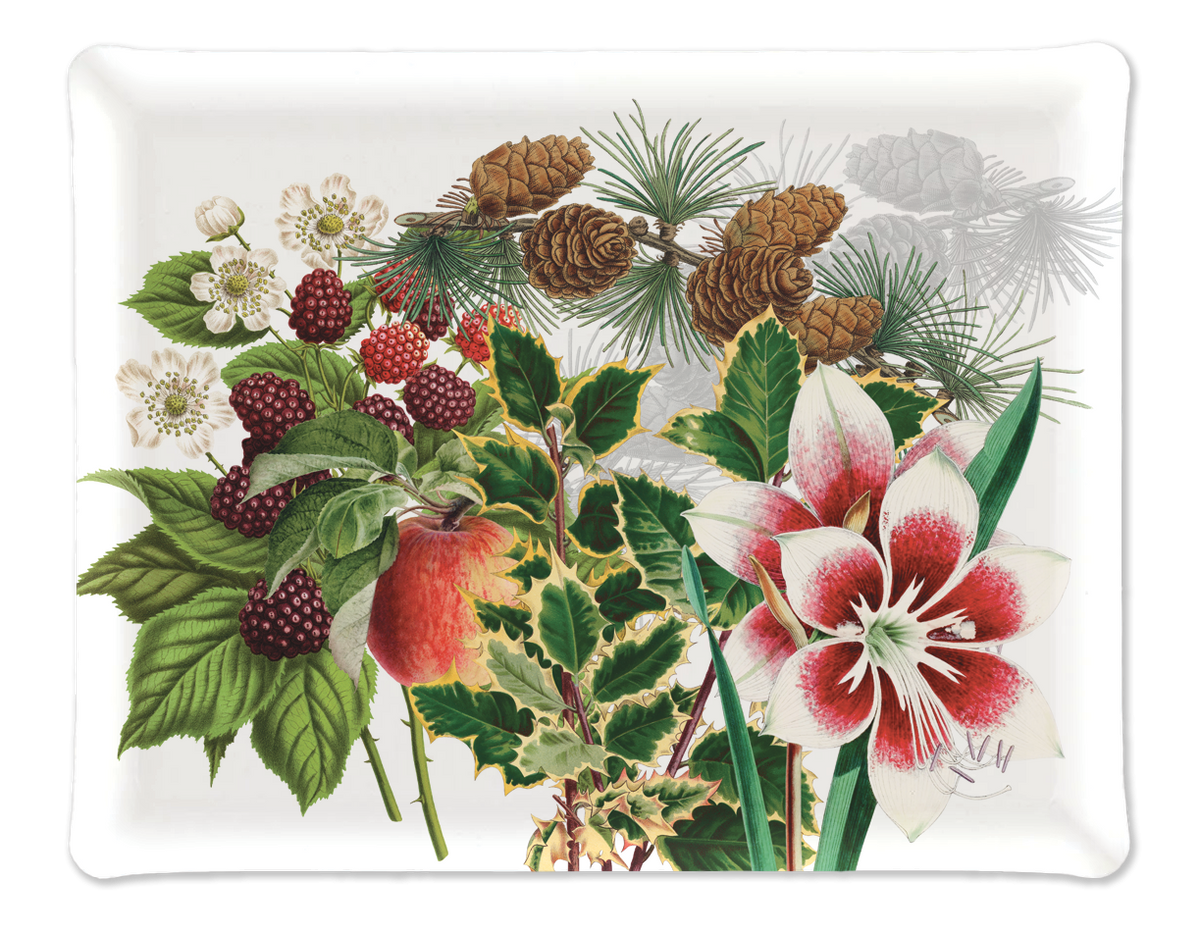 Natalia acrylic tray with digitally printed botanical linen, 46 × 36