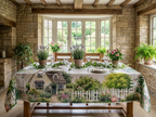 Premium-Leinen-Tischdecke Nunny Cottage