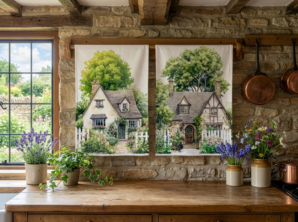 Kitchen Towels Nunny Cottage, Premium Quality Linen 100% Made in Italy