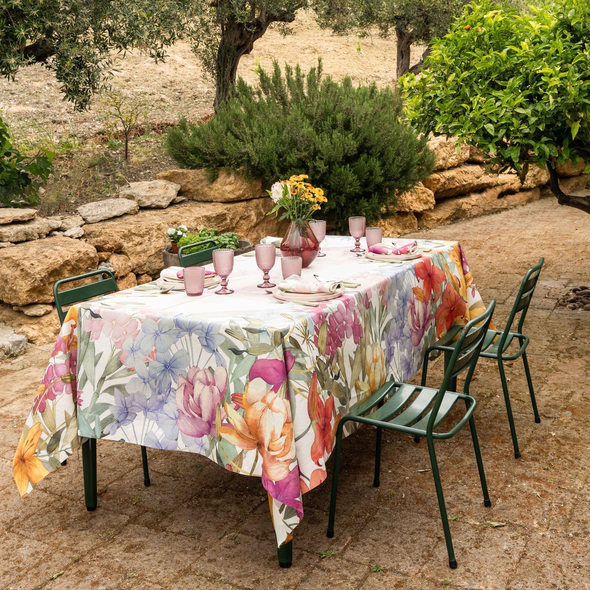Premium Linen Tablecloth «Oleandro» 100% Made in Italy - The Napking