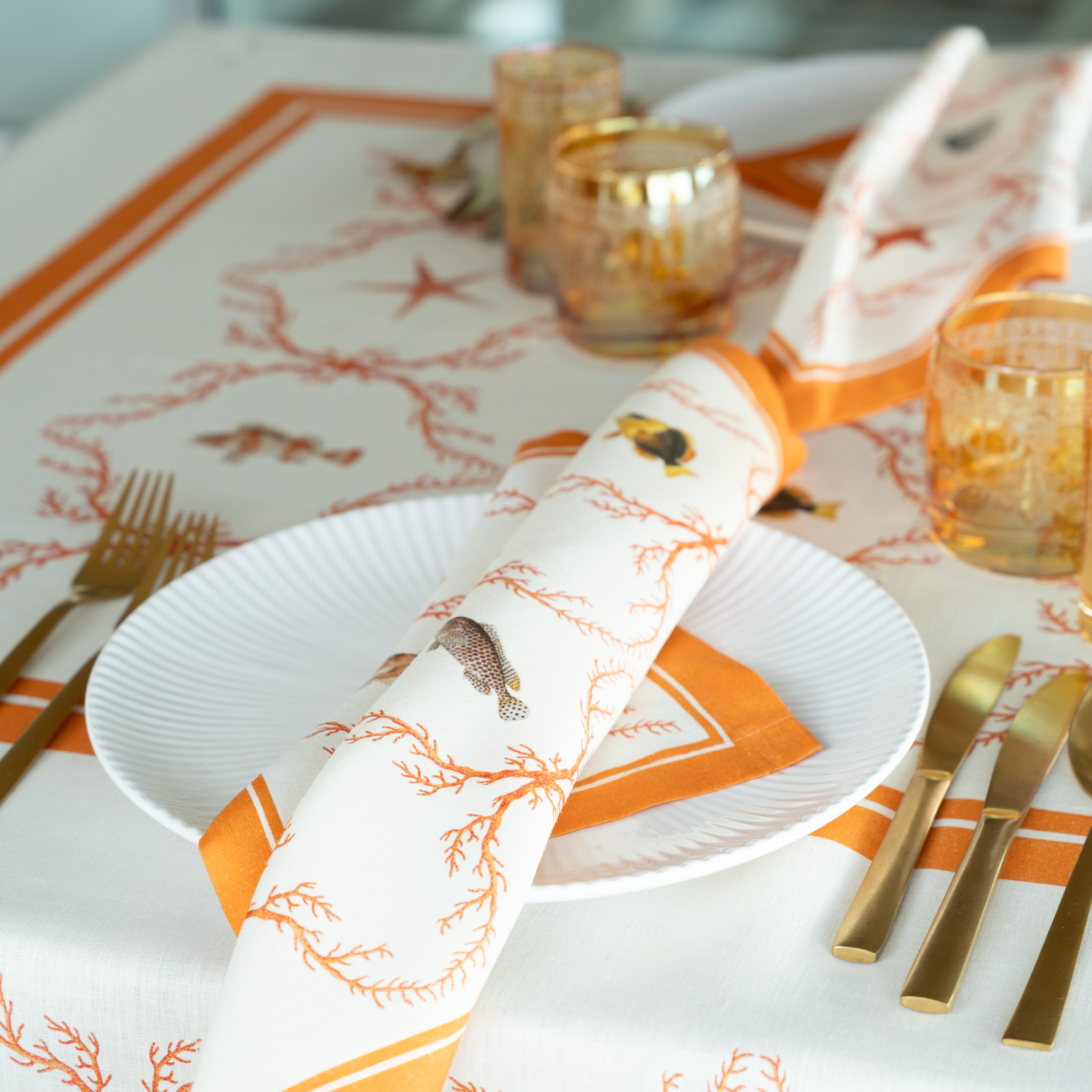 Set Of 4 Napkins Premium Linen Oceania 100% Made in Italy