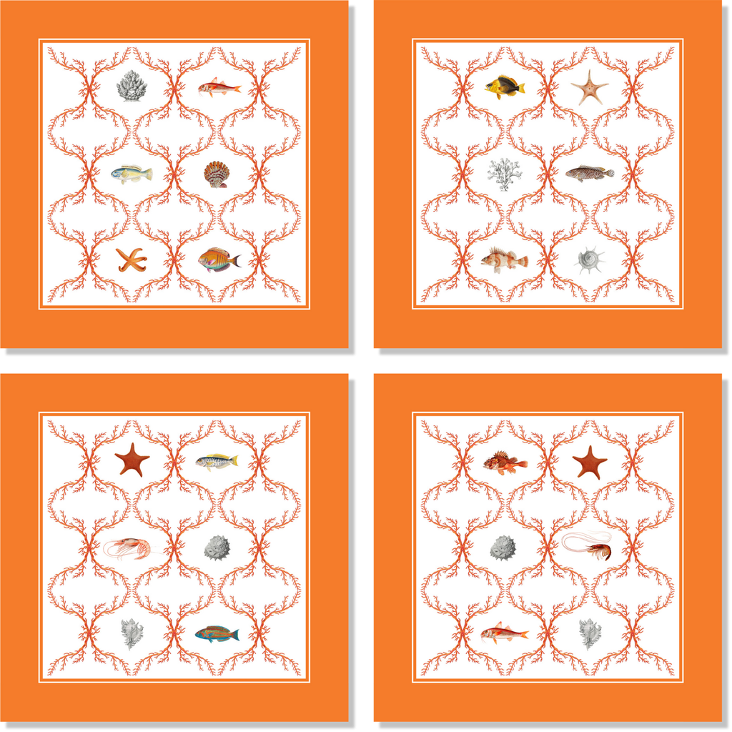 Set Of 4 Napkins Premium Linen Oceania 100% Made in Italy