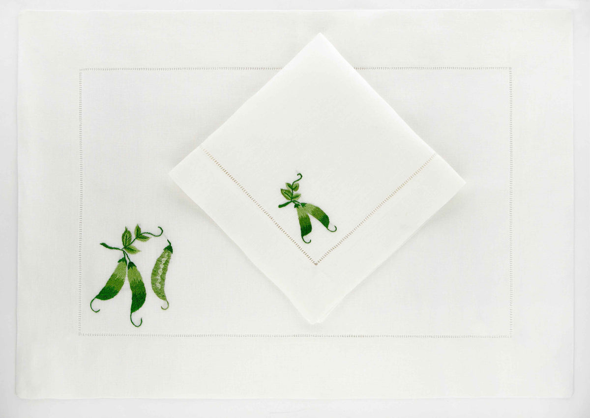 Ortaggi Set de 2 sets de table et 2 serviettes brodés à la main